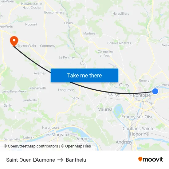 Saint-Ouen-L'Aumone to Banthelu map