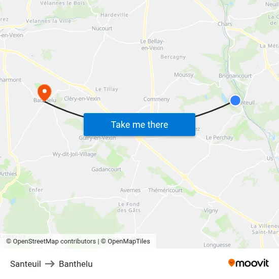 Santeuil to Banthelu map