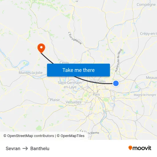 Sevran to Banthelu map