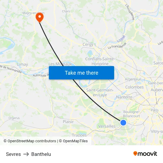 Sevres to Banthelu map