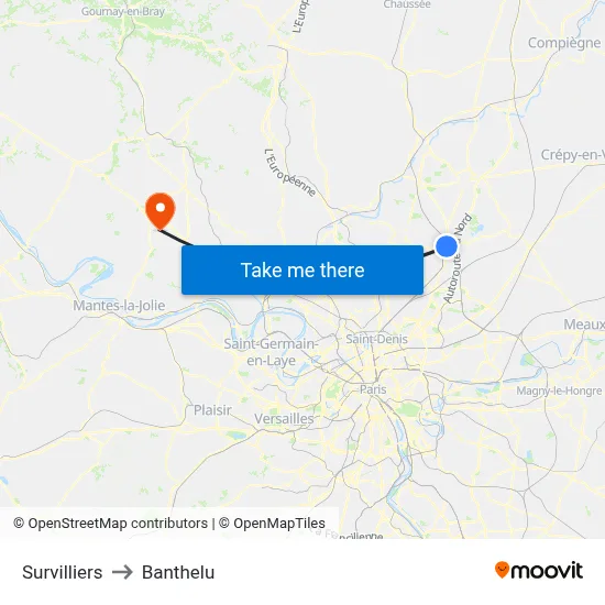 Survilliers to Banthelu map