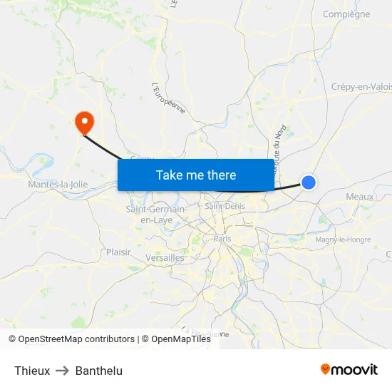 Thieux to Banthelu map