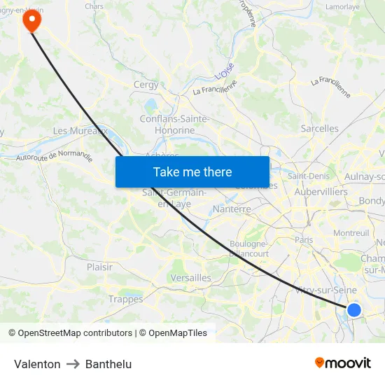 Valenton to Banthelu map
