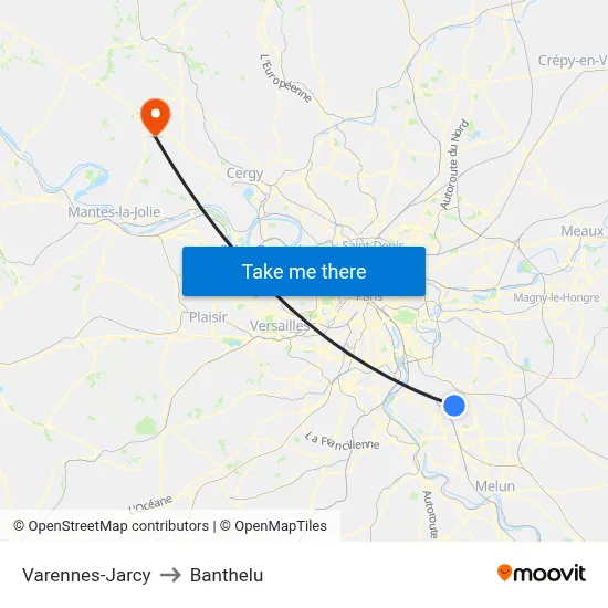 Varennes-Jarcy to Banthelu map