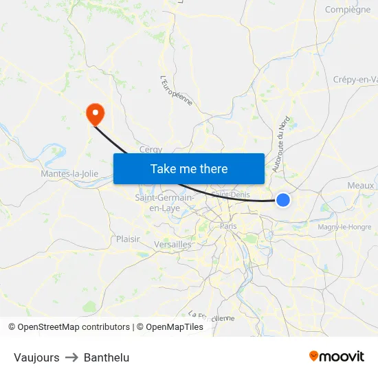 Vaujours to Banthelu map