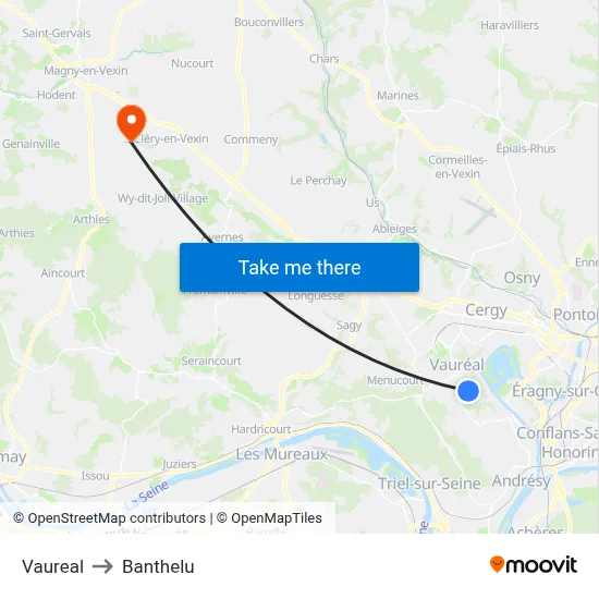 Vaureal to Banthelu map