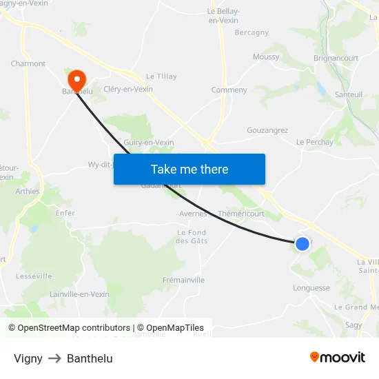 Vigny to Banthelu map