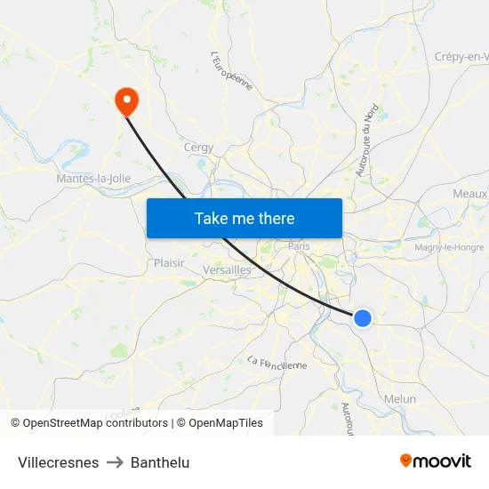 Villecresnes to Banthelu map