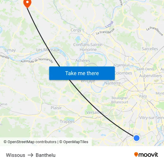 Wissous to Banthelu map
