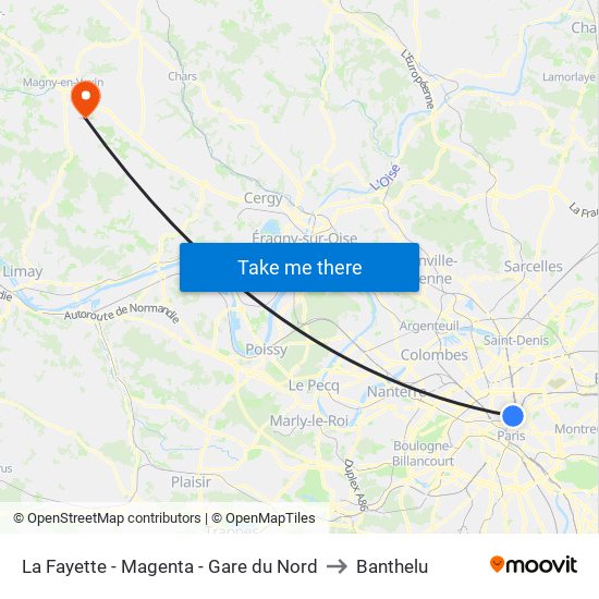 La Fayette - Magenta - Gare du Nord to Banthelu map