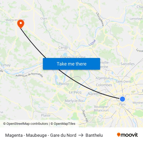 Magenta - Maubeuge - Gare du Nord to Banthelu map