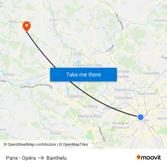 Paris - Opéra to Banthelu map