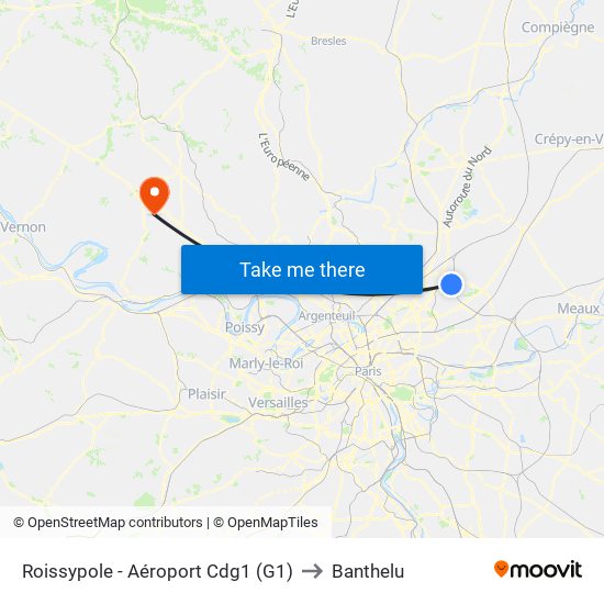 Roissypole - Aéroport Cdg1 (G1) to Banthelu map