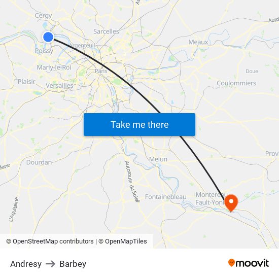 Andresy to Barbey map