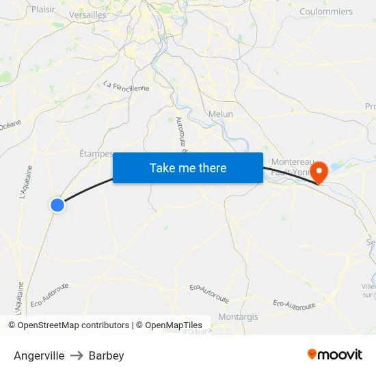 Angerville to Barbey map