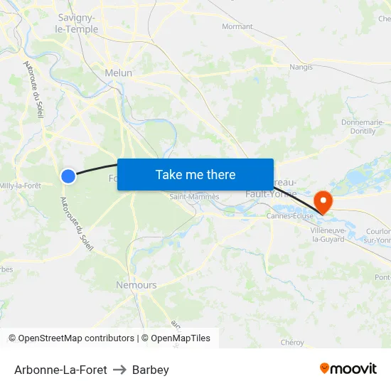 Arbonne-La-Foret to Barbey map