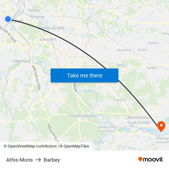 Athis-Mons to Barbey map