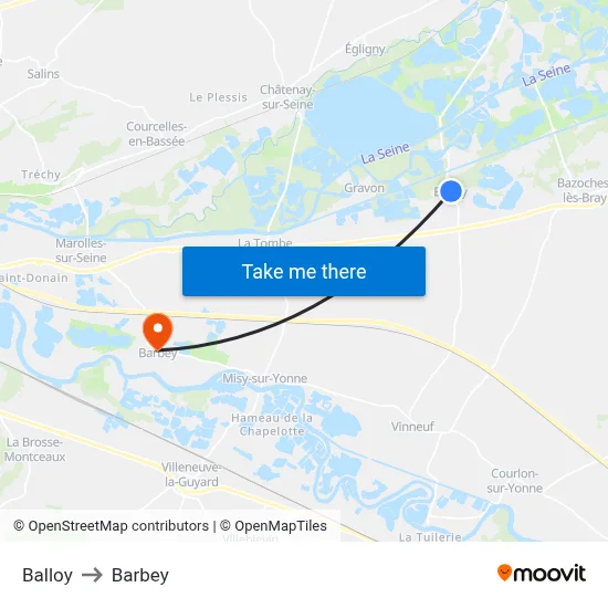 Balloy to Barbey map