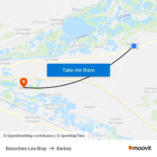 Bazoches-Les-Bray to Barbey map