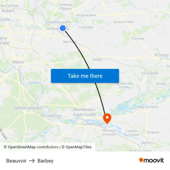 Beauvoir to Barbey map