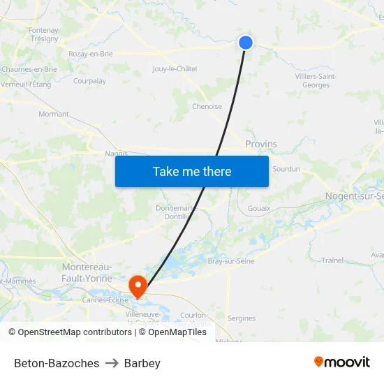 Beton-Bazoches to Barbey map