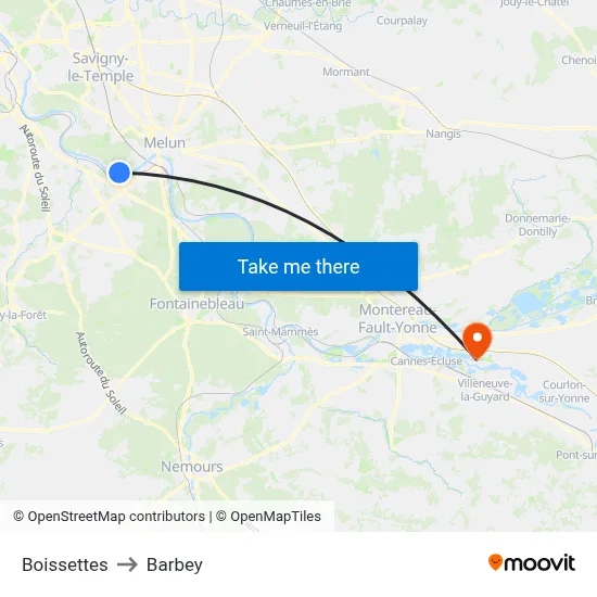 Boissettes to Barbey map