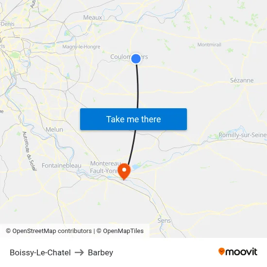 Boissy-Le-Chatel to Barbey map