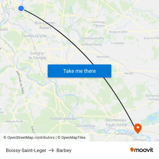 Boissy-Saint-Leger to Barbey map
