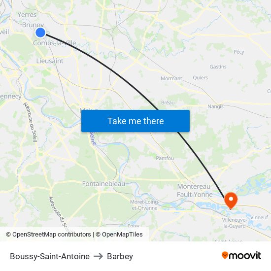 Boussy-Saint-Antoine to Barbey map