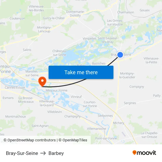 Bray-Sur-Seine to Barbey map