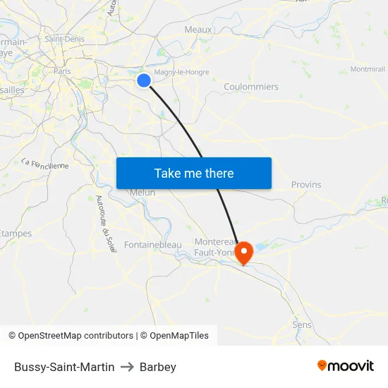 Bussy-Saint-Martin to Barbey map