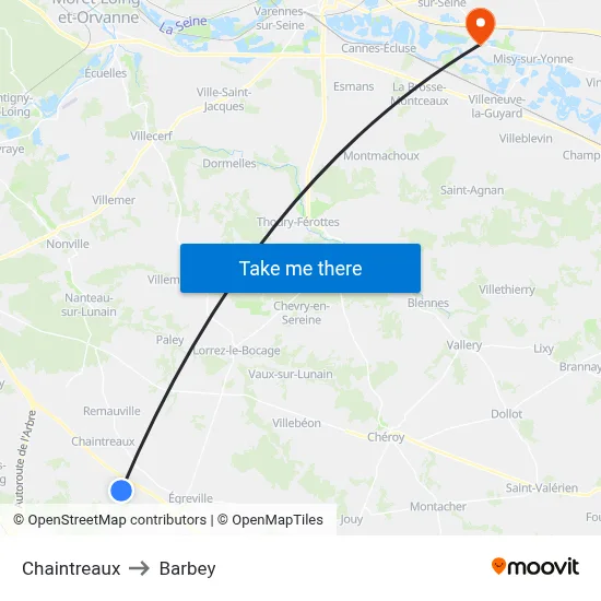 Chaintreaux to Barbey map