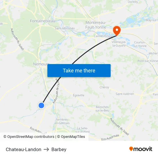 Chateau-Landon to Barbey map