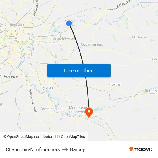 Chauconin-Neufmontiers to Barbey map