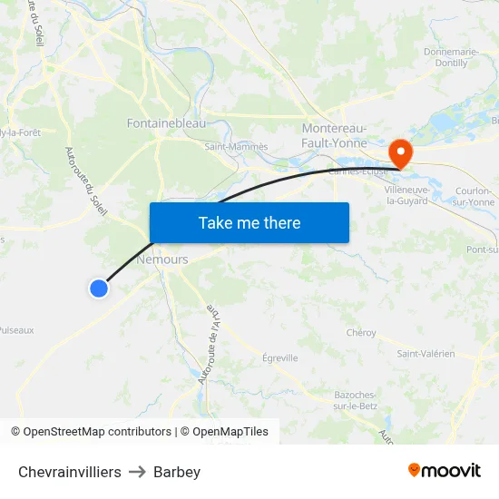 Chevrainvilliers to Barbey map