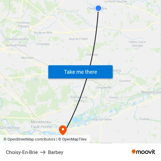 Choisy-En-Brie to Barbey map