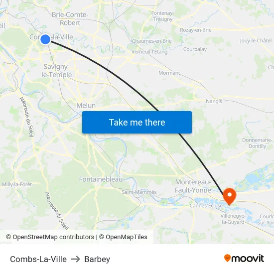Combs-La-Ville to Barbey map