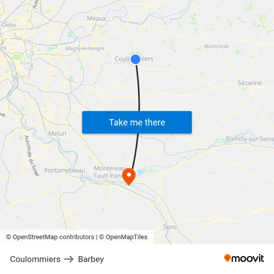 Coulommiers to Barbey map