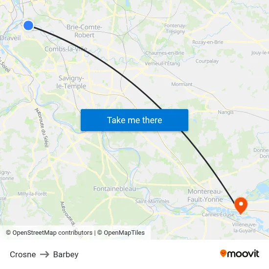 Crosne to Barbey map