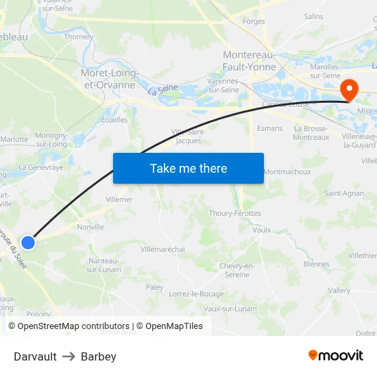 Darvault to Barbey map