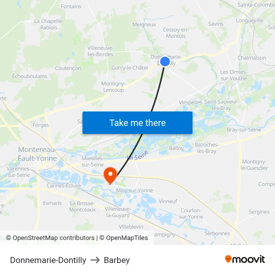 Donnemarie-Dontilly to Barbey map