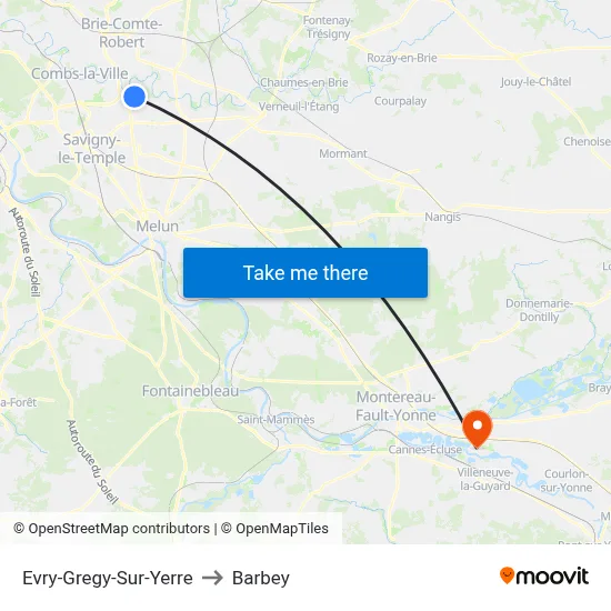 Evry-Gregy-Sur-Yerre to Barbey map