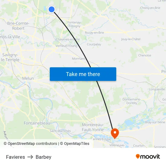 Favieres to Barbey map