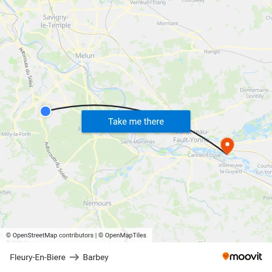 Fleury-En-Biere to Barbey map