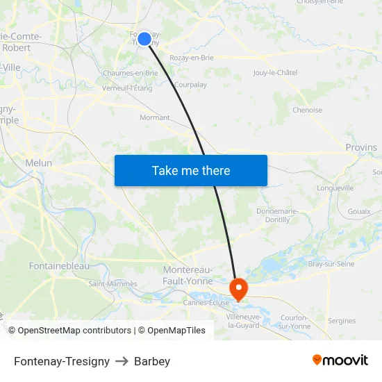Fontenay-Tresigny to Barbey map