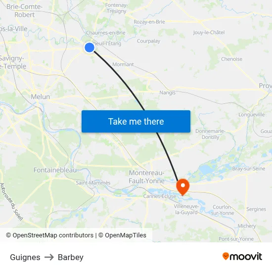 Guignes to Barbey map
