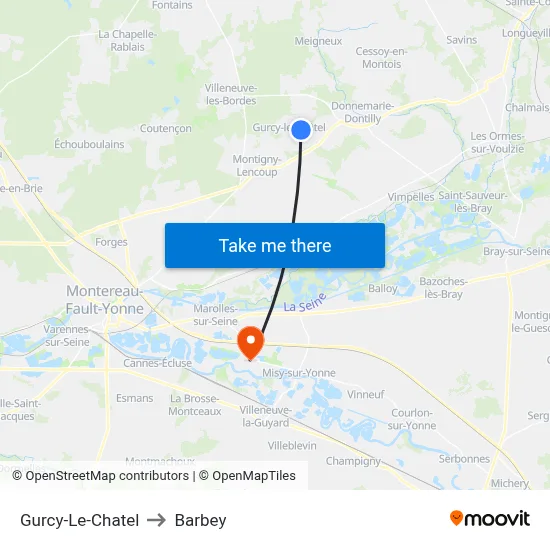 Gurcy-Le-Chatel to Barbey map