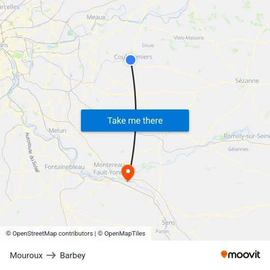 Mouroux to Barbey map