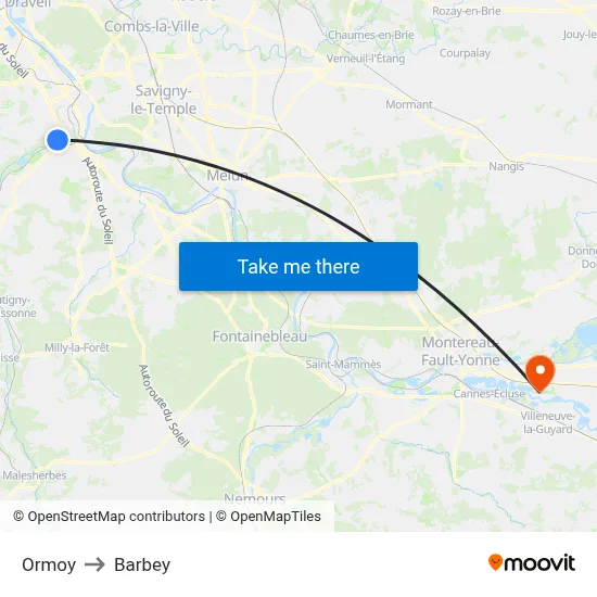 Ormoy to Barbey map
