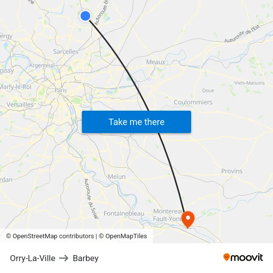 Orry-La-Ville to Barbey map